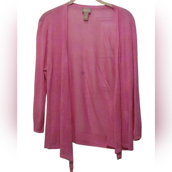 Chico's - Pink Cardigan Sweater, Open Front, Long Sleeve, 55% Ramie, 45% Rayon - Picture 2 of 10